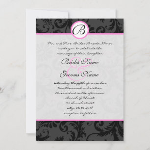 Black Damask Wirbel Rosa Trim Hochzeitseinladungen Einladung