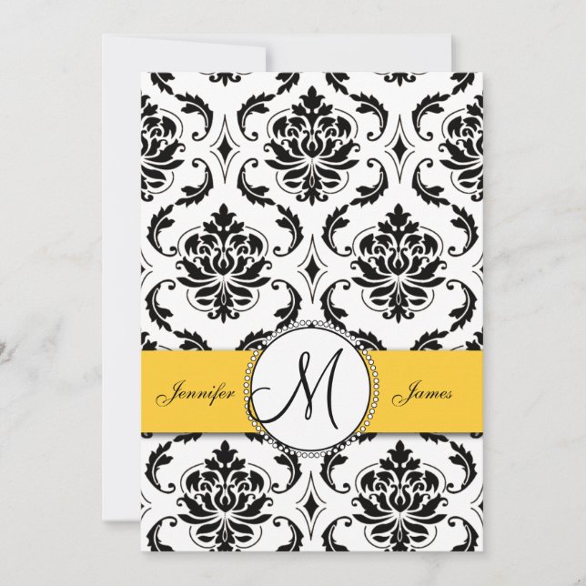 Black Damask Yellow Wedding 5 x 7 Einladung (Vorderseite)