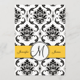 Black Damask Yellow Wedding 5 x 7 Einladung