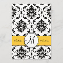 Black Damask Yellow Wedding Einladung