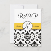 Black Damask Yellow Wedding RSVP