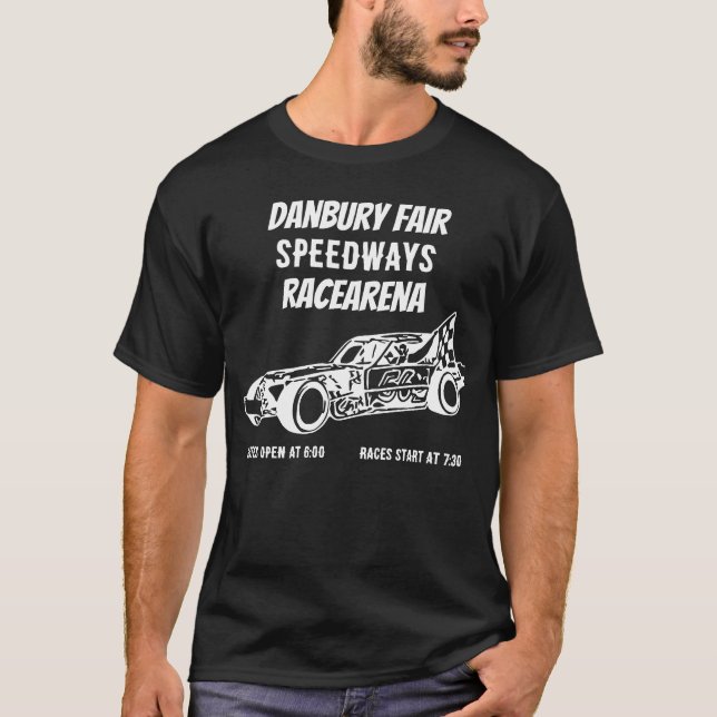 Black Danbury Messe Racearena Speedway 1-seitige T T-Shirt (Vorderseite)