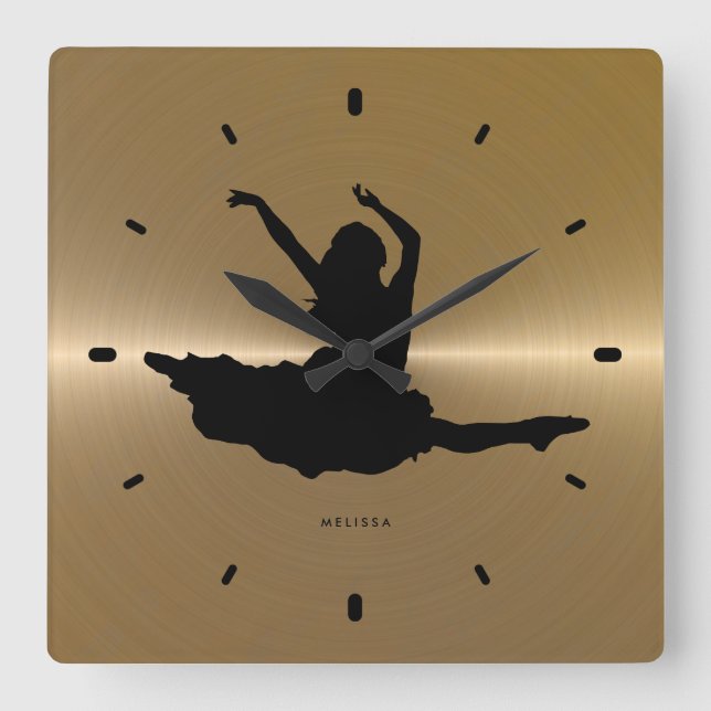 Black Dancer Silhouette auf Edelstahl Quadratische Wanduhr (Vorderseite)