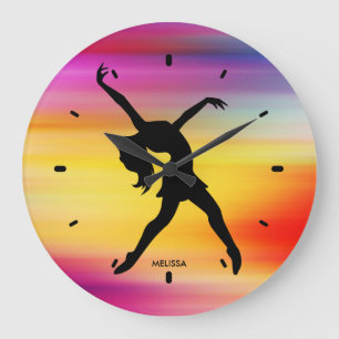 Black Dancer Silhouette im Abstrakten Hintergrund Große Wanduhr