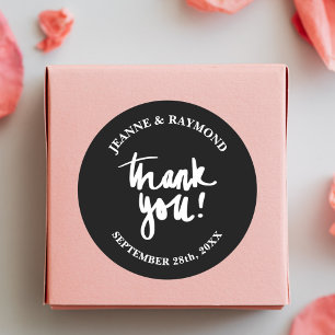 Black Danke, Chic Calligrafy Gastgeschenk Hochzeit Runder Aufkleber