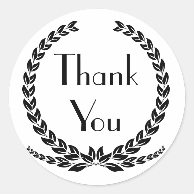 Black Danke Laurel Leaf Wreath Wedding Party Runder Aufkleber (Vorderseite)