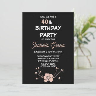 Black Dark Floral Birthday Invitation  Einladung
