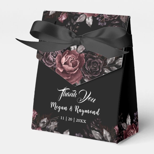 Black Dark Florals Elegante Gotische Hochzeit Geschenkschachtel (Vorderseite)