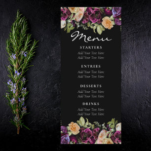 Black Dark Lila Vintage Floral Elegante Hochzeit Menükarte