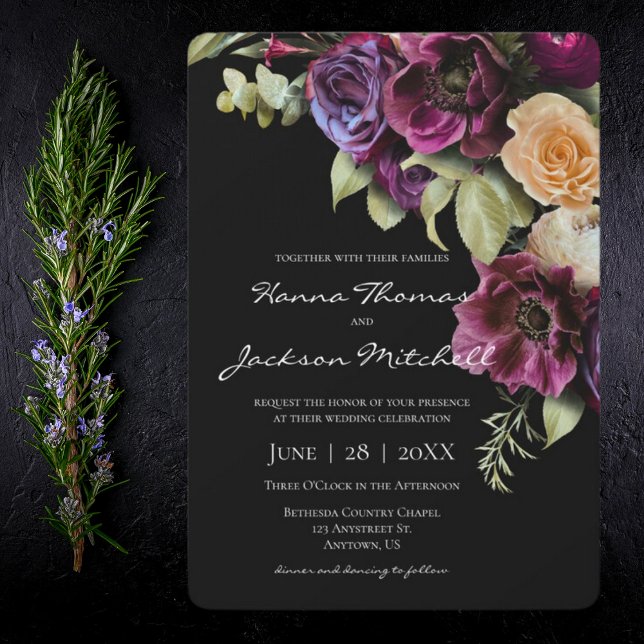 Black Dark Moody Elegant Floral Wedding Einladung (Von Creator hochgeladen)