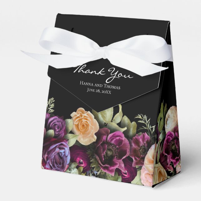 Black Dark Moody Elegant Floral Wedding Vielen Dan Geschenkschachtel (Vorderseite)