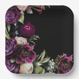 Black Dark Moody Elegant Wedding Pappteller