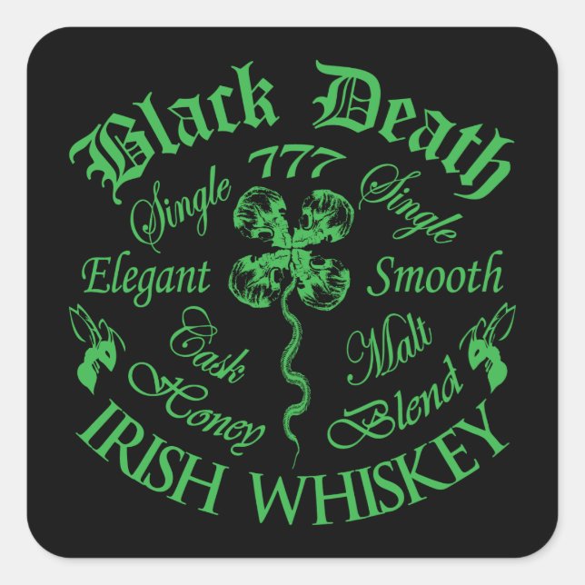 Black Death 777 - Honey Irish Whiskey Quadratischer Aufkleber (Vorderseite)