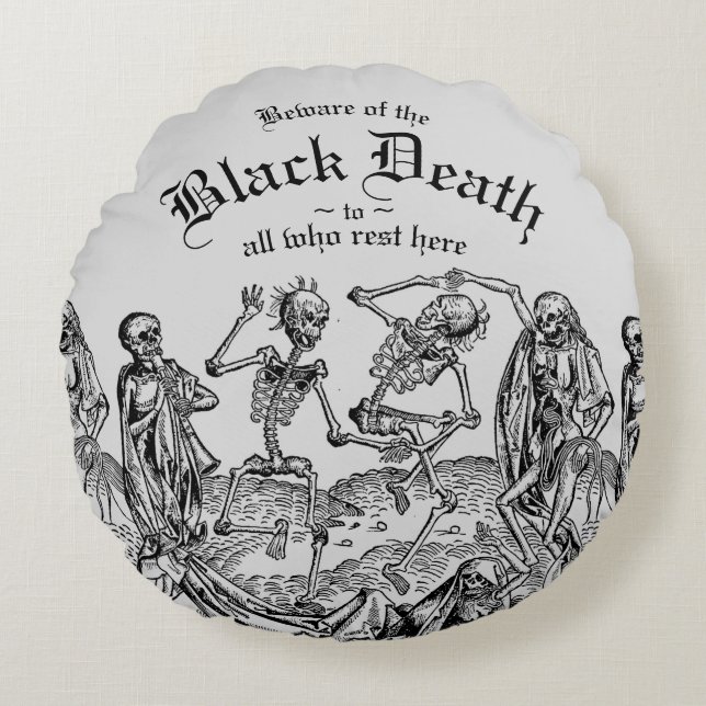 Black Death Dancing Skeletts Gothic Macabre Throw Rundes Kissen (Vorderseite)