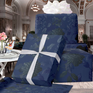 Black & Deep Blue Floral Ombre Wedding Geschenkpapier