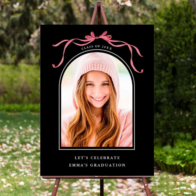 Black Deep Blush Bow Graduation Party Welcome  Poster (Von Creator hochgeladen)