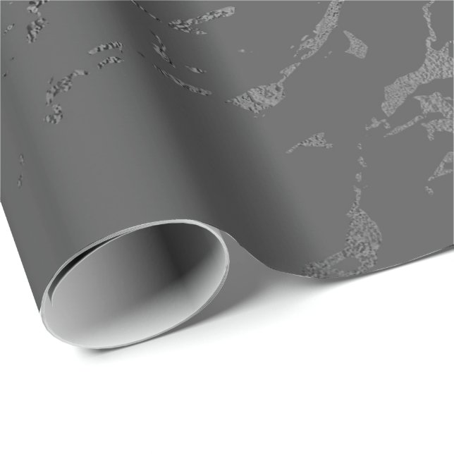 Black Deep Gray Marble Silver Carrara Shiny Geschenkpapier (Rolleneckpunkt)