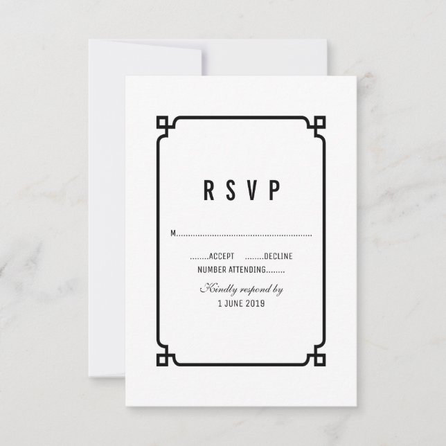 Black Deko Chic Wedding RSVP Karte (Vorderseite)