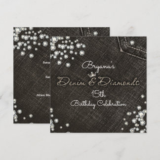 Black Denim & Diamonds Glam Crown Party Einladung