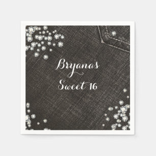 Black Denim & Diamonds Glam Crown Party Serviette