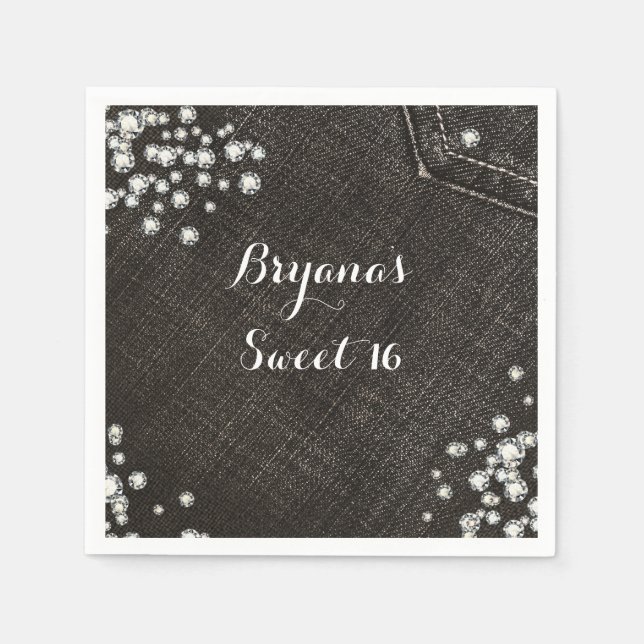 Black Denim & Diamonds Glam Crown Party Serviette (Vorderseite)