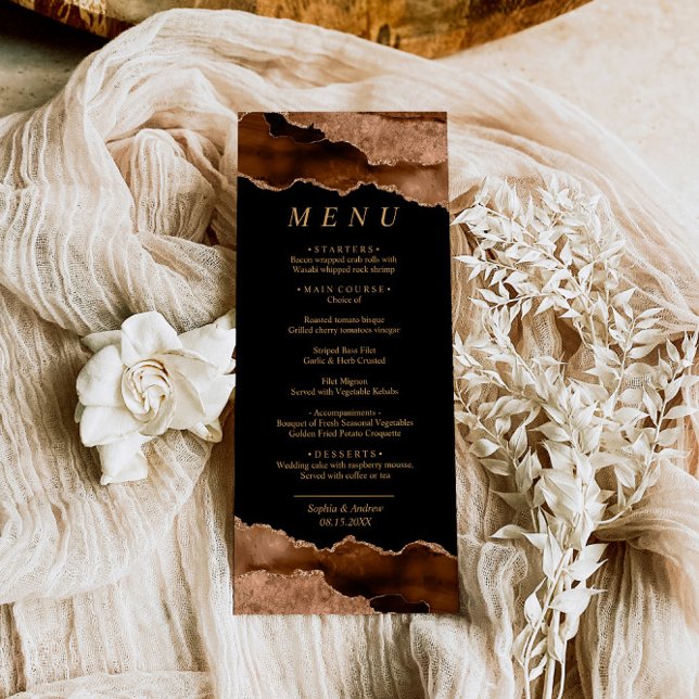 Black & Desert Gold Calligraphy Wedding Menu Menükarte (Von Creator hochgeladen)