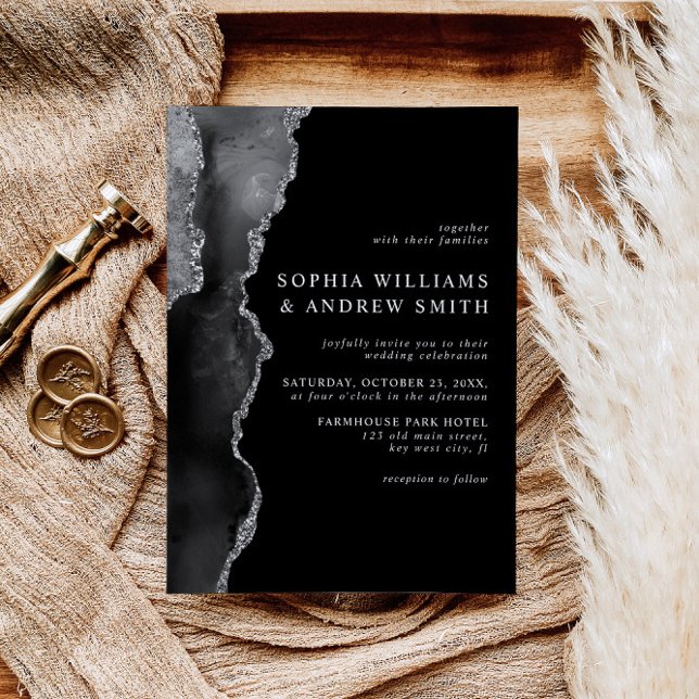 Black & Desert Silver Wedding Invitation Einladung (Von Creator hochgeladen)