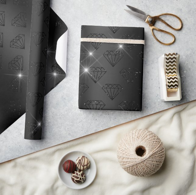 Black Diamond Elegante Sparkle Wedding Verlobung Geschenkpapier (Kunsthandwerk)