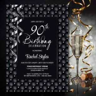 Black Diamond Pattern 90. Geburtstagsparty Einladung