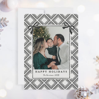 Black Diamond Pattern Holiday Card with Photo Feiertagskarte