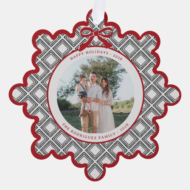 Black Diamond Pattern Holiday Ornament with Photo Karte (Vorderseite)