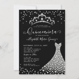Black Diamond Silver Sparkle Tiara Quinceanera Einladung