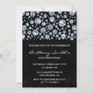 Black Diamond Sparkle Glitzer 64. Geburtstag Einladung