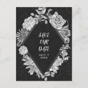 Black Diamond Vintage Blumen Save the Date Ankündigungspostkarte