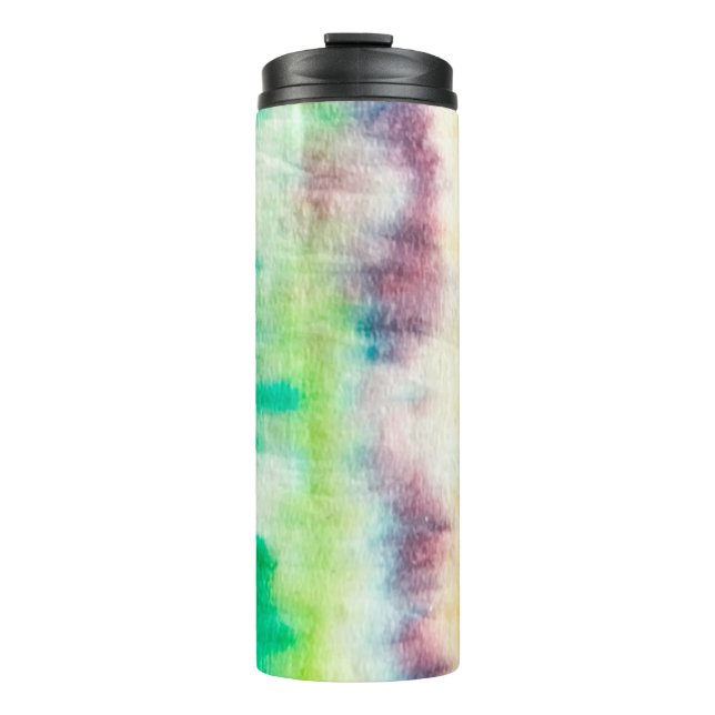 Black Dirty Art Paint. Shibori Pattern. Pink Brush Thermosbecher (Vorderseite)