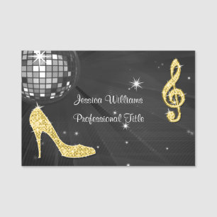 Black Disco Ball, Funkelnd Gold Heelse und Musik Namensschild