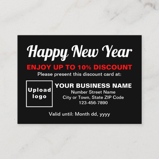 Black Discount Card Business New Year Rabattkarte (Vorderseite)