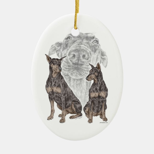 Black Doberman Hunde Keramikornament (Vorne)