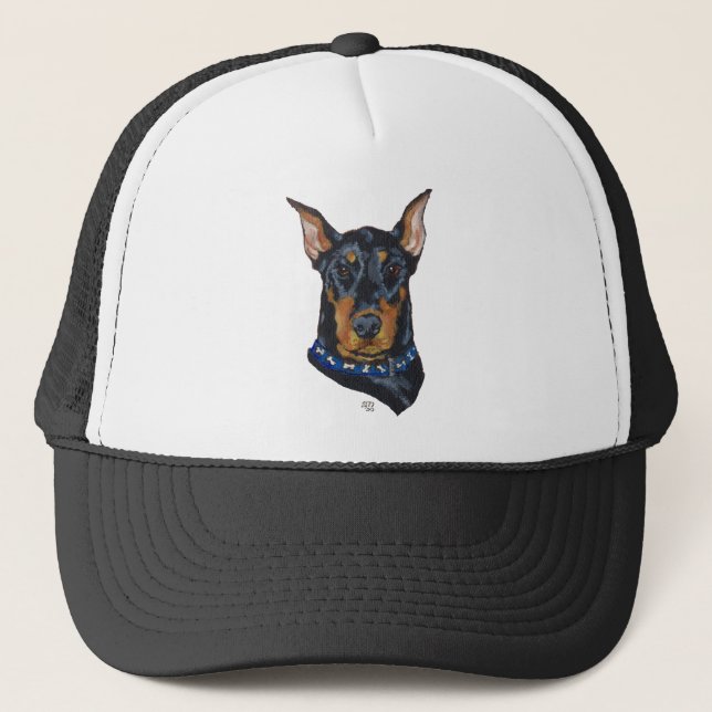 Black Doberman Pinscher Truckerkappe (Vorderseite)