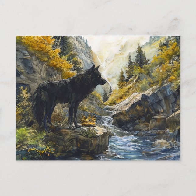Black Dog Guardian Rosstrappe Legend Watercolor Postkarte (Vorderseite)