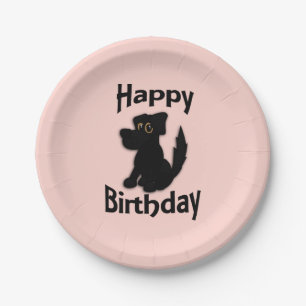 Black Dog Happy Birthday Pink Pappteller