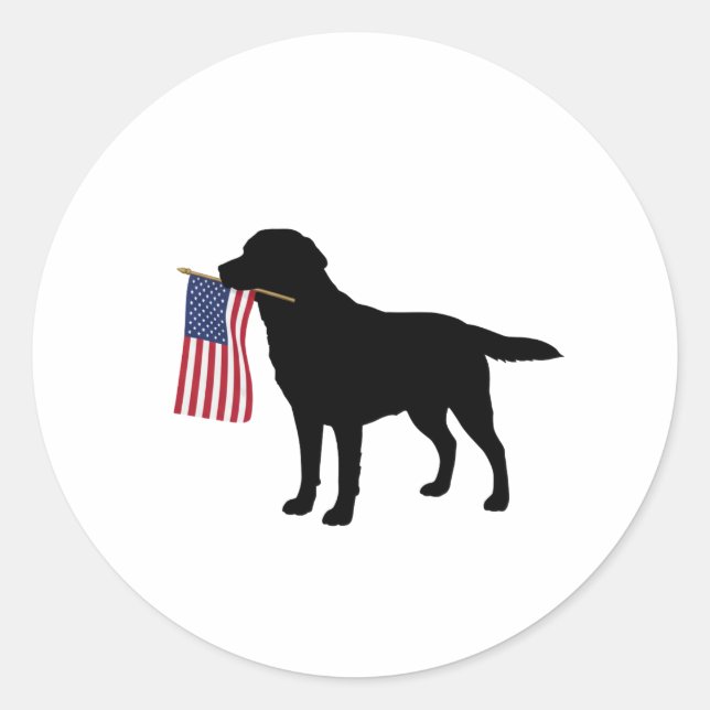 Black Dog Holding American Flag - 4. Juli Runder Aufkleber (Vorderseite)