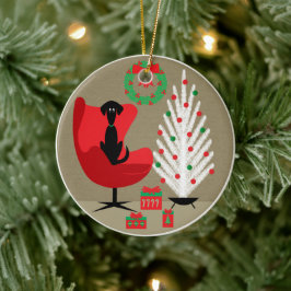 Black Dog in Mid Century Christmas Room Keramik Ornament