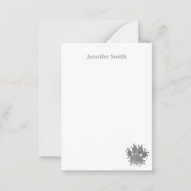 Black Dog Paw Watercolor Personalized Stationery  Mitteilungskarte (Vorderseite)