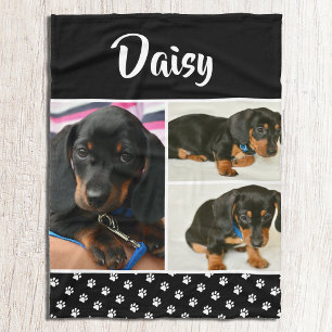 Black Dog Pet Lover Foto Collage Pawprint Fleecedecke