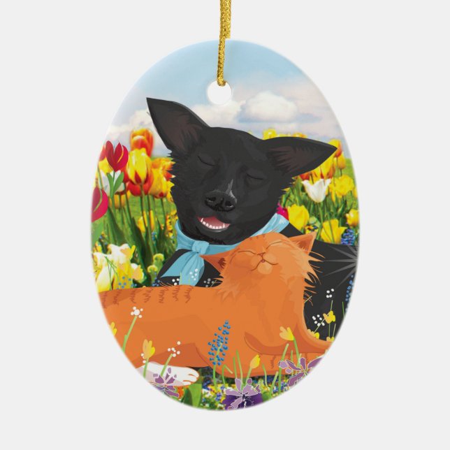Black Dog, Red Cat Weihnachtsbaum Ornament (Vorne)