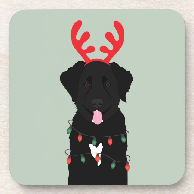 Black Dog Rentier Weihnachtsleuchten Getränkeuntersetzer (Vorderseite)