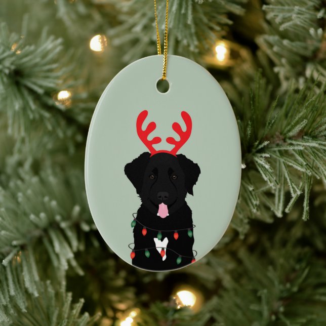 Black Dog Rentier Weihnachtsleuchten Keramik Ornament (Baum)
