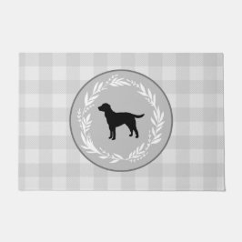 Black Dog Silhouette Buffalo Karo Pattern Grau Fußmatte