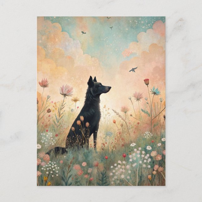 Black Dog Wiese Wildblumen  Postkarte (Vorderseite)